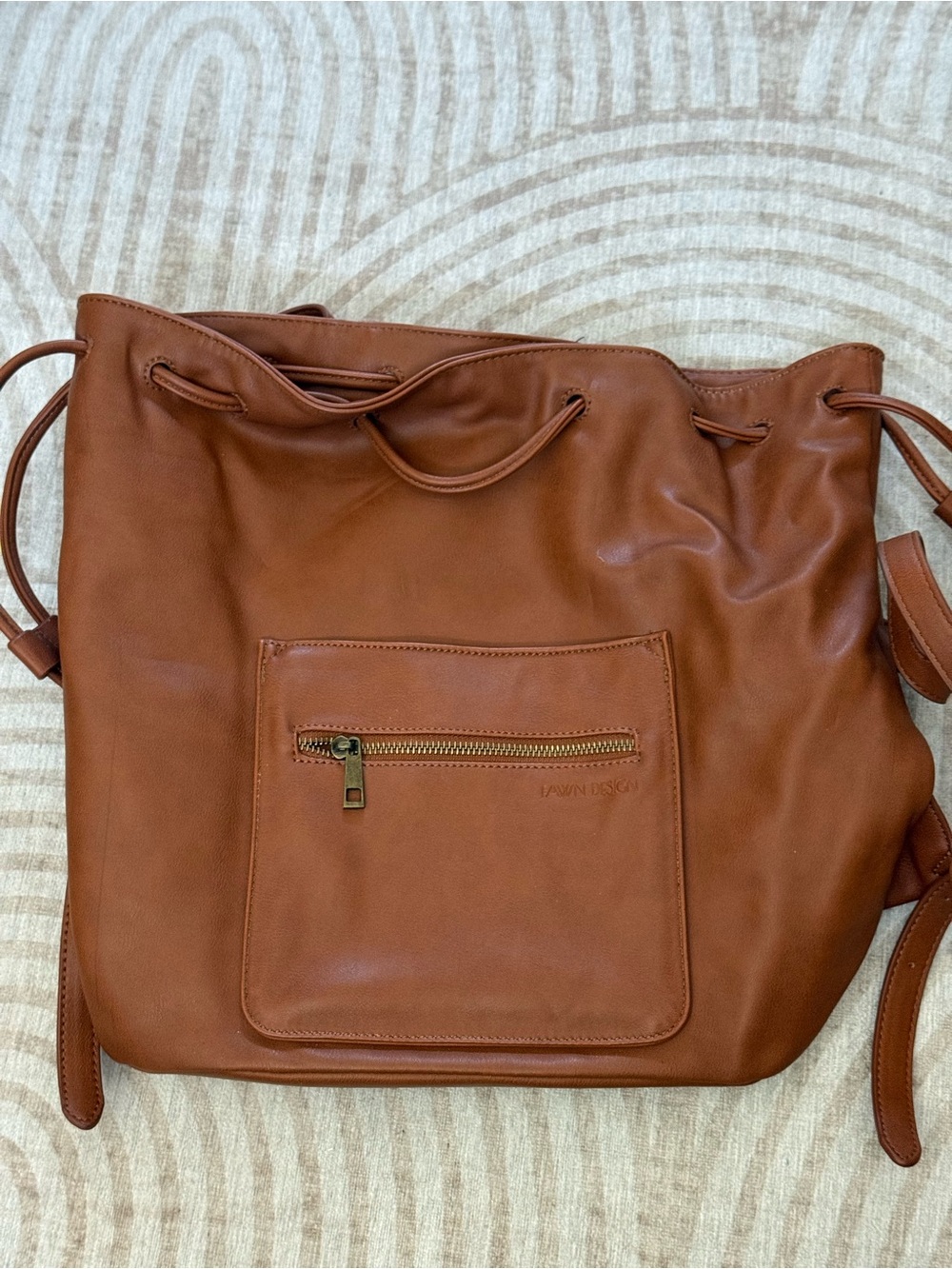 Fawn Design Cognac Leather Drawstring Shoulder Bag